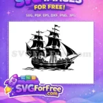 Free Pirate Ship Silhouette Free Sailing Ocean Waves Galleon Free SVG - Instant Download