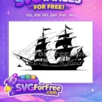 Free Vintage Pirate Ship Free Black Sails Silhouette Ocean Adventure Free SVG - Instant Download
