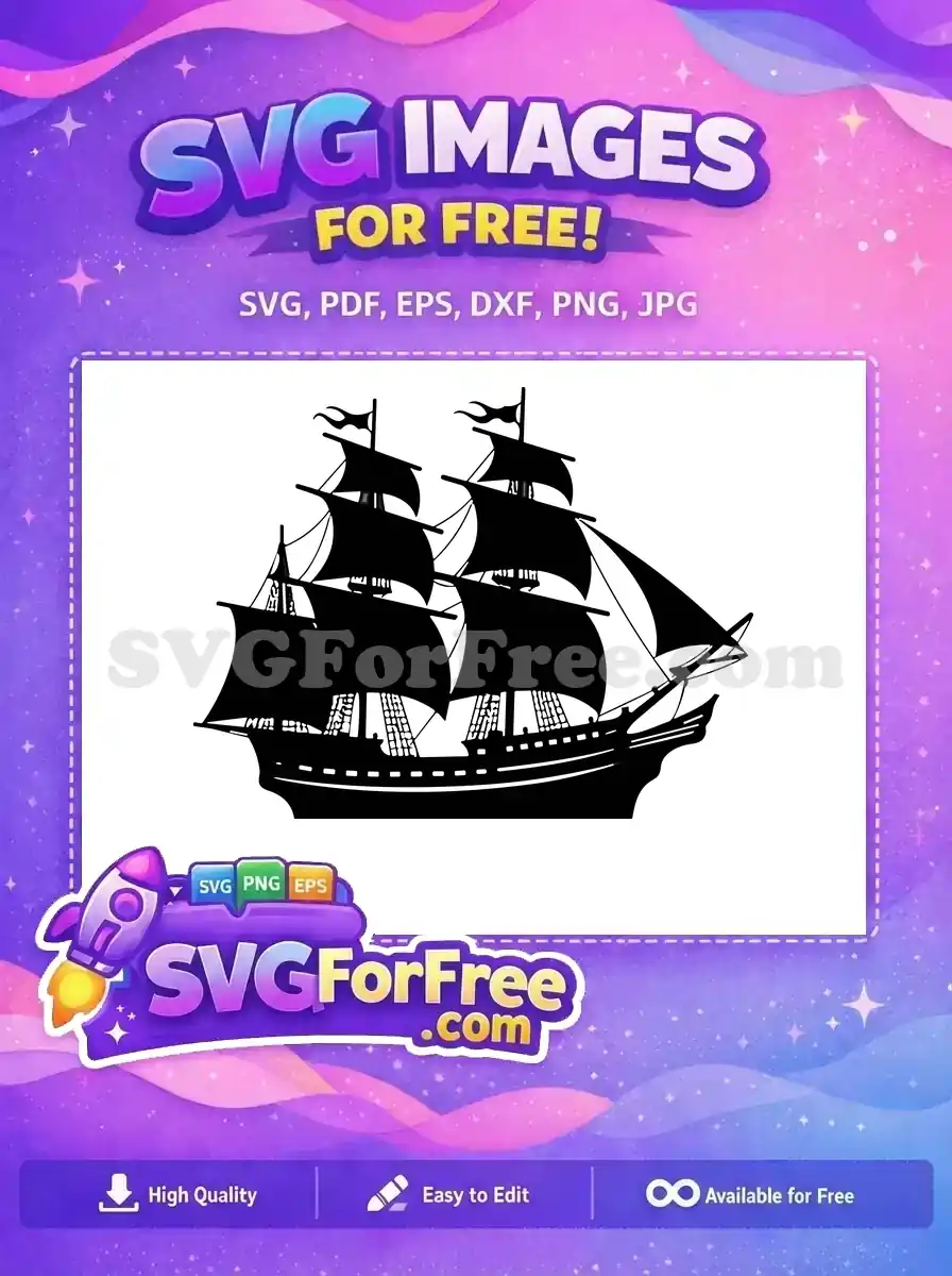 A stunning free design of a grand sailing ship silhouette, ready for your creative projects and crafting needs.