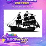 Free Black Pearl Pirate Ship Free Silhouette with Sails Pirates Free SVG - Instant Download