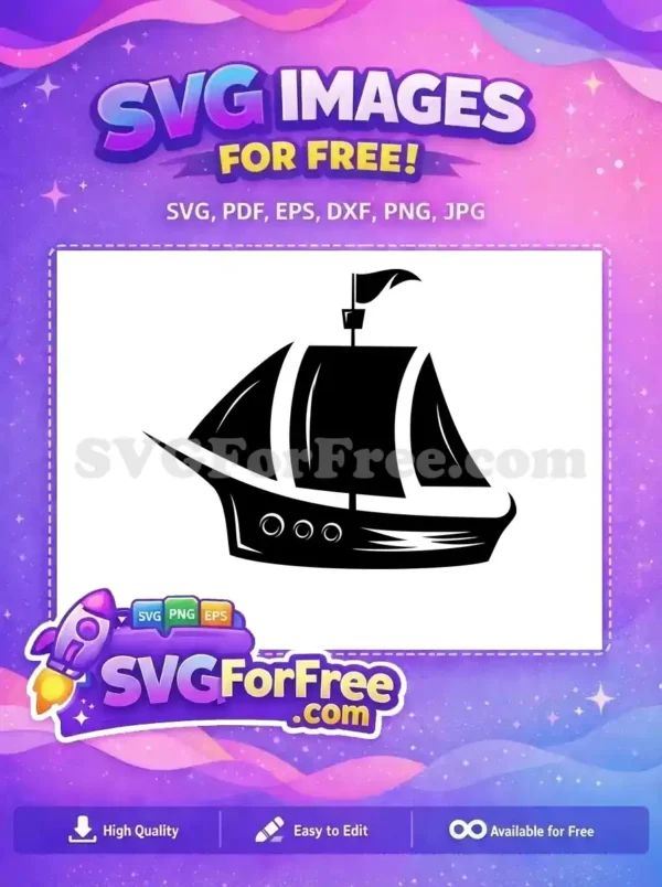 A free vector silhouette of a classic sailing ship with elegant sails and a mast flag, ideal for any free design project.