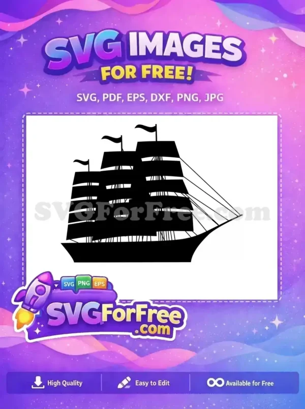 A striking silhouette of three grand sailing ships, a fantastic free design for any maritime-themed project.