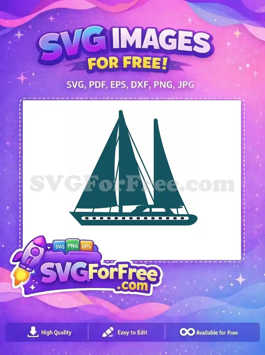 A striking free vector sailboat, featuring two masts and a sleek hull with portholes, ideal for marine-themed projects.