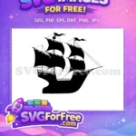 Free Black Boat Silhouette Free Waving Ocean Nautical Voyage Free SVG - Instant Download