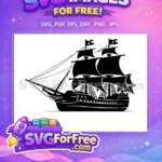 Free Pirate Ship Silhouette Free Waving Sails Pirates Caribbean Free SVG - Instant Download