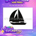 Free Sailing Yacht Free Black Boat Silhouette Nautical Theme Free SVG - Instant Download