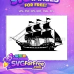 Free Black Sail Pirate Ship Free Waving Flags Caribbean Galleon Free SVG - Instant Download
