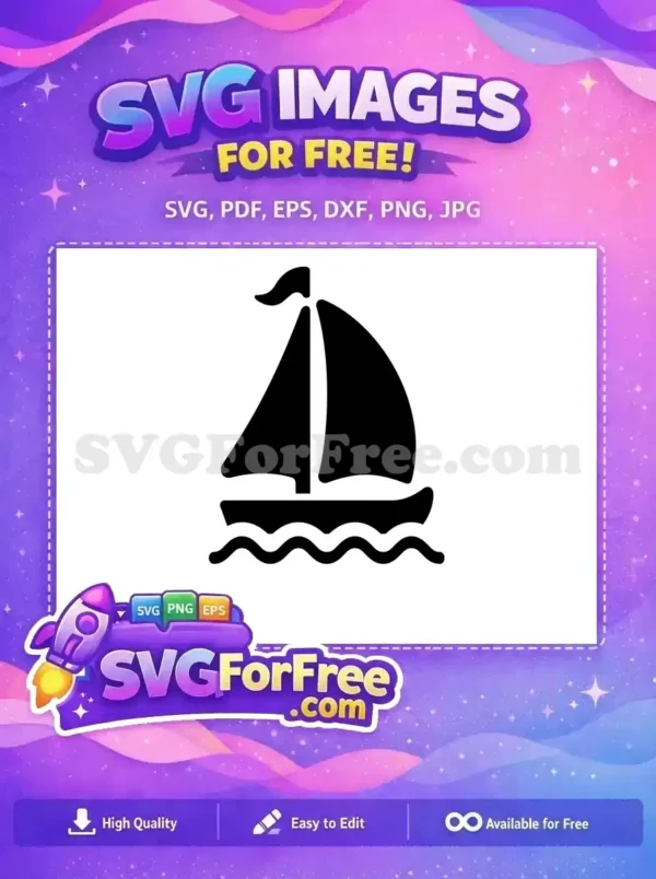 A minimalist free sailboat SVG icon, black silhouette on white, ideal for nautical themes and graphic design projects.