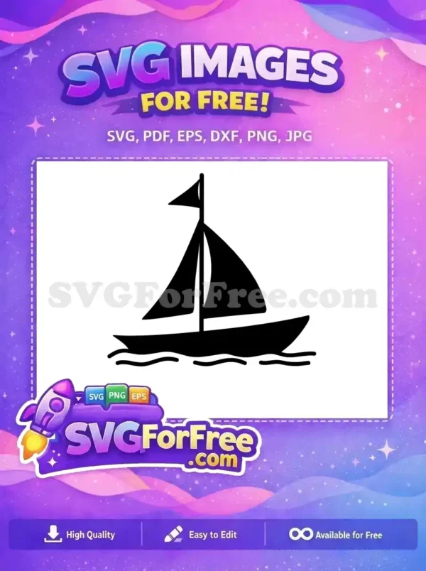 A free minimalist black sailboat icon on stylized waves, perfect for nautical themes. Download this free SVG design!