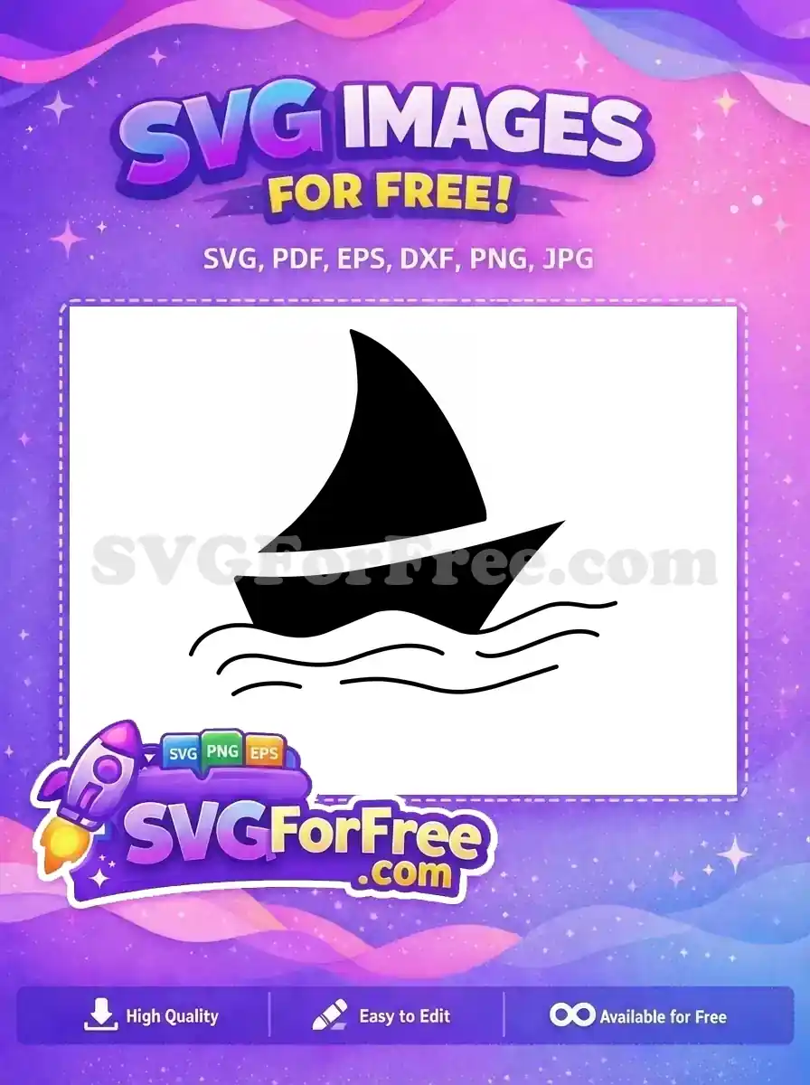 A free SVG icon of a minimalist black sailboat cruising on waves, ideal for nautical-themed free graphic designs.