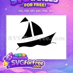 Free minimalist sailboat SVG design, a sleek black silhouette icon sailing on calm waters, ideal for nautical themes.