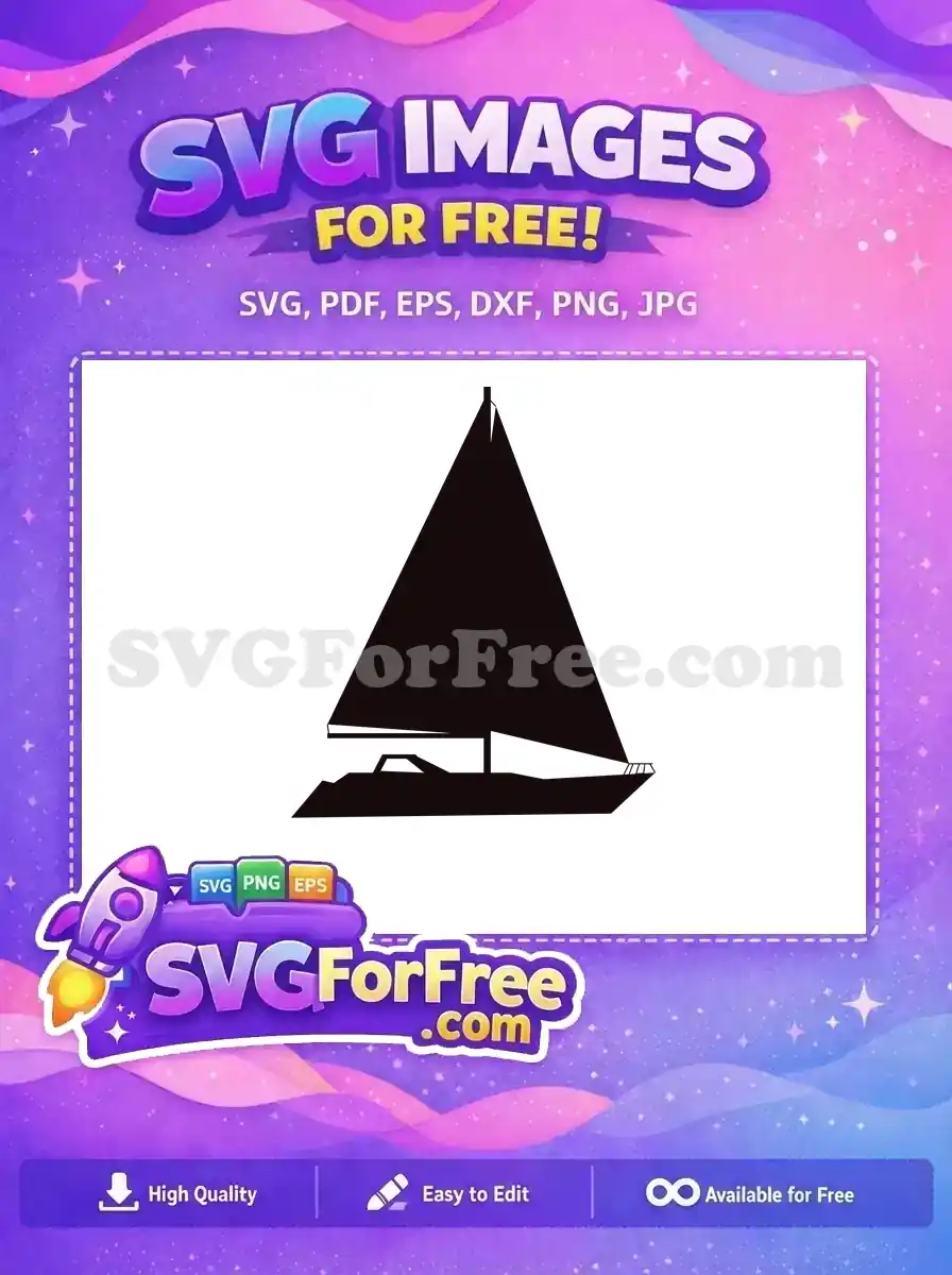 A stunning free sailboat silhouette SVG, ideal for maritime designs. This free vector art offers clean lines for any project.
