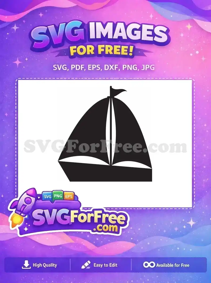 A striking free sailboat silhouette, ideal for various design projects. This versatile free vector graphic captures serene maritime beauty.