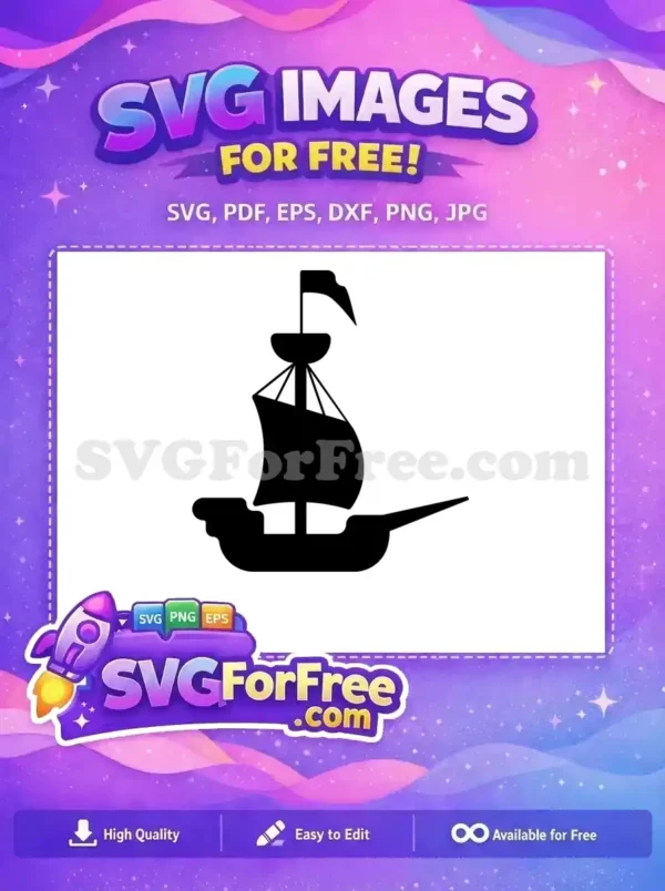 A free minimalist black silhouette of a classic sailing ship, ideal for diverse creative projects. Download this free SVG now!