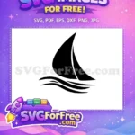 Free Black Sailboat Silhouette Free Stylized Ocean Waves Nautical Free SVG - Instant Download