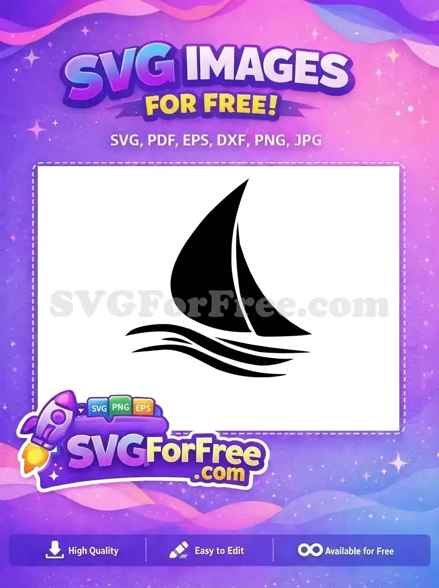 A free minimalist black SVG icon of a sailboat gracefully sailing on stylized waves. Ideal for free marine-themed projects.