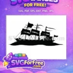 Free Pirate Ship Silhouette Free Sailing on Wavy Sea Pirates Caribbean Free SVG - Instant Download