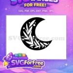 Free Black Crescent Moon Free Elegant Leafy Branch Bohemian Spirit Free SVG - Instant Download