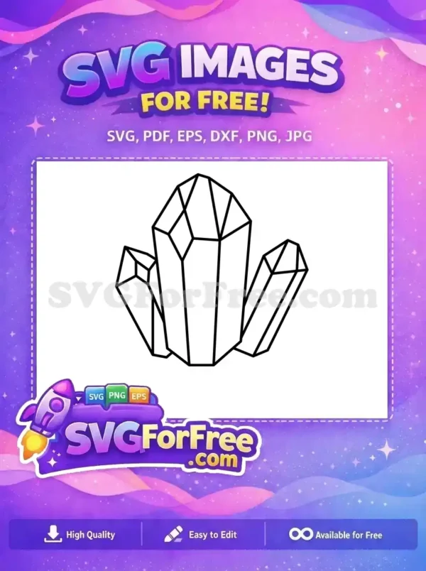 A free outline SVG of three geometric crystals, featuring sharp facets and a clean line art style, ideal for mystical designs.