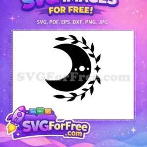 A free crescent moon design with whimsical leaves and a sparkling star. This free SVG offers celestial charm for your creative projects.