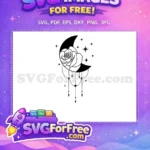 Free Boho Black Dotted Lines Free Hanging Stars Celestial Moon Free SVG - Instant Download