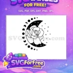 Free Boho Rose Moon Free Celestial Phases Line Art Free SVG - Instant Download