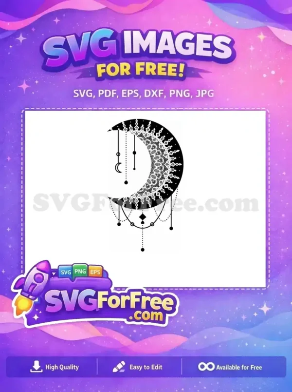 Free Intricate Half-Mandala Design SVG Download A stunning free half-mandala SVG design, featuring intricate white patterns on a striking black background. Perfect free vector.