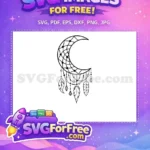 Free Crescent Moon Dreamcatcher Free Hanging Feathers Boho Silhouette Free SVG - Instant Download