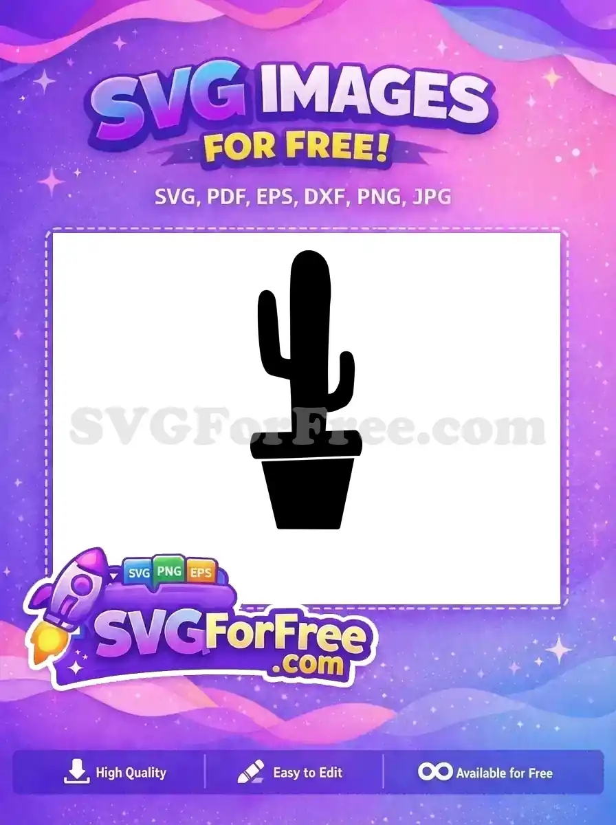 A minimalist free SVG icon of a potted cactus, featuring a classic saguaro silhouette. This free design is ideal for nature-themed projects.