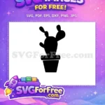 Free Boho Black Silhouette Free Potted Cactus Plant Design Free SVG - Instant Download