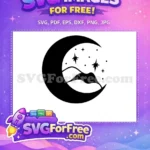 Free Crescent Moon Hills Free Sparkling Stars Night Boho Celestial Sky Free SVG - Instant Download