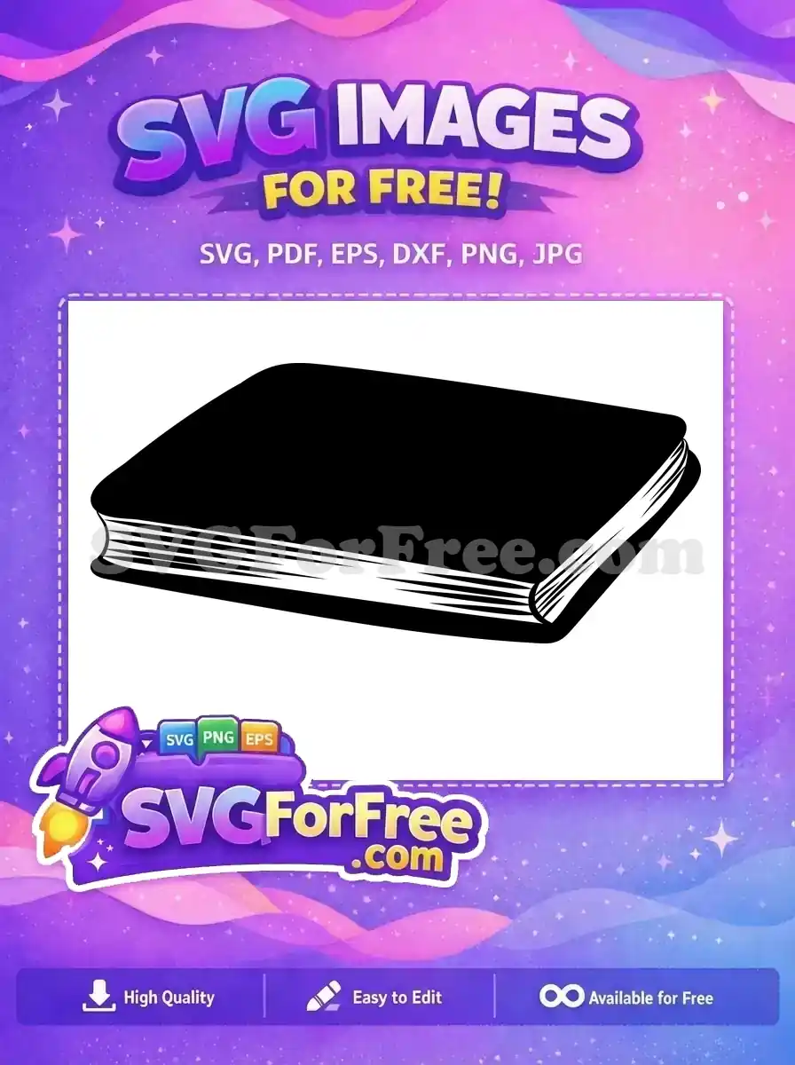 A free design featuring a simple, bold black silhouette of a closed book, ideal for various creative projects.