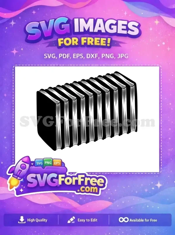 A free design depicting a neat row of ten books, spines visible, in a clean black and white SVG style. Ideal for educational free graphics.