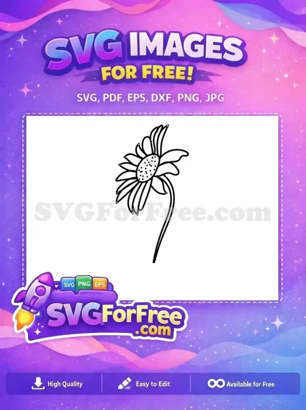 Free line art drawing of a cheerful sunflower, ideal for crafts, coloring pages, or digital designs. Download this free SVG!