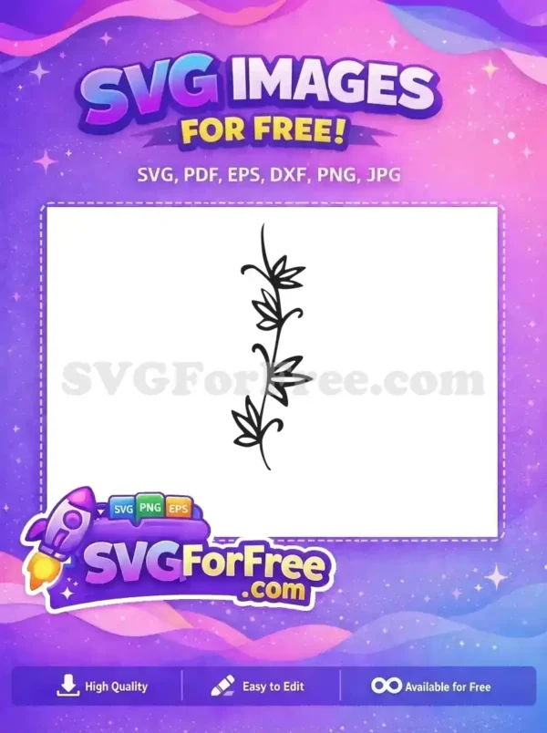 Elegant free botanical vine SVG, featuring a flowing stem with stylized leaves. A beautiful free design for crafts.