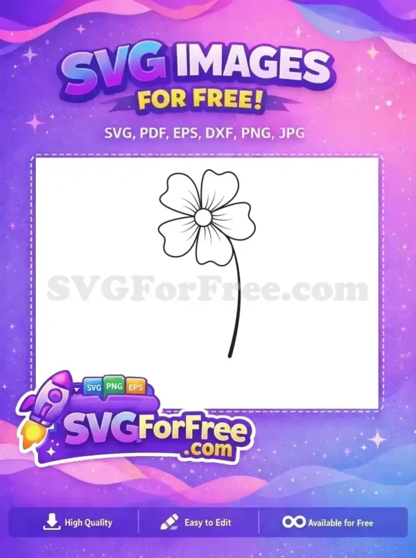 Free Flower Outline SVG – Simple, Elegant, and Free! A lovely free flower line art SVG, featuring a four-petal bloom with a stem. Ideal for free craft projects!