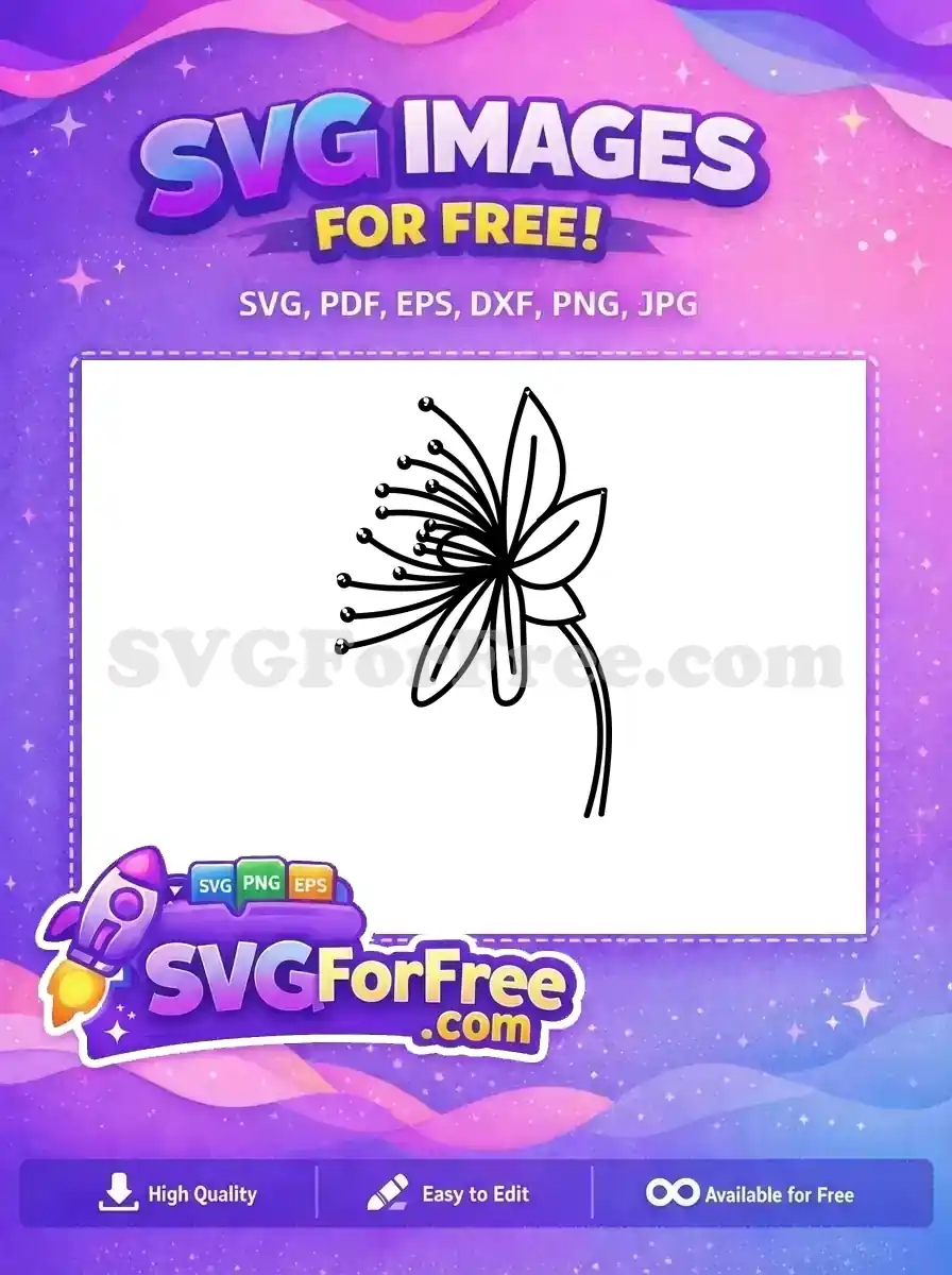 A stunning free floral SVG featuring delicate petals and prominent stamens, ideal for various design projects. Enjoy this free vector.