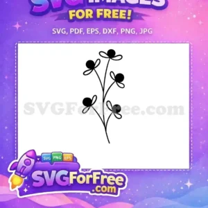 A free minimalist black floral stem with five stylized flowers, ideal for diverse creative free design projects.