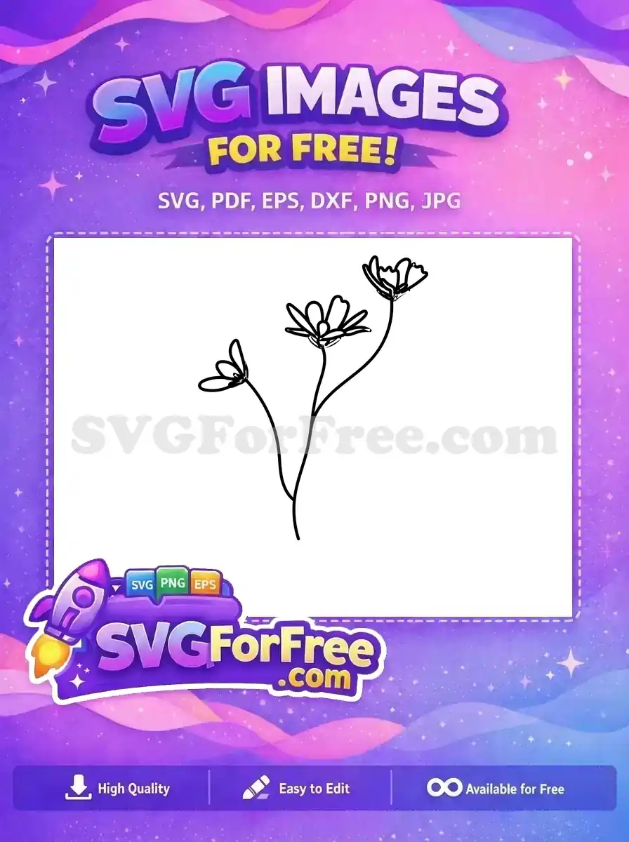 A beautiful free design featuring three delicate, hand-drawn flowers on elegant stems, perfect for various crafts.