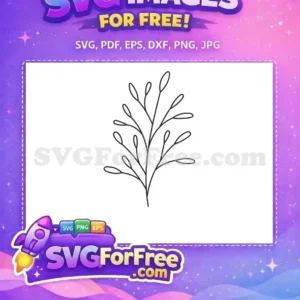 A free minimalist line art SVG of a delicate botanical branch with simple leaves, offering elegant design for any project.