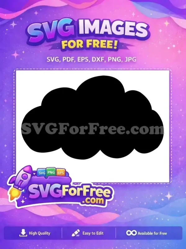 Free Cloud Silhouette SVG – Simple & Versatile Design Free cloud design SVG, a simple black silhouette with a rounded, friendly shape, ideal for various creative projects.