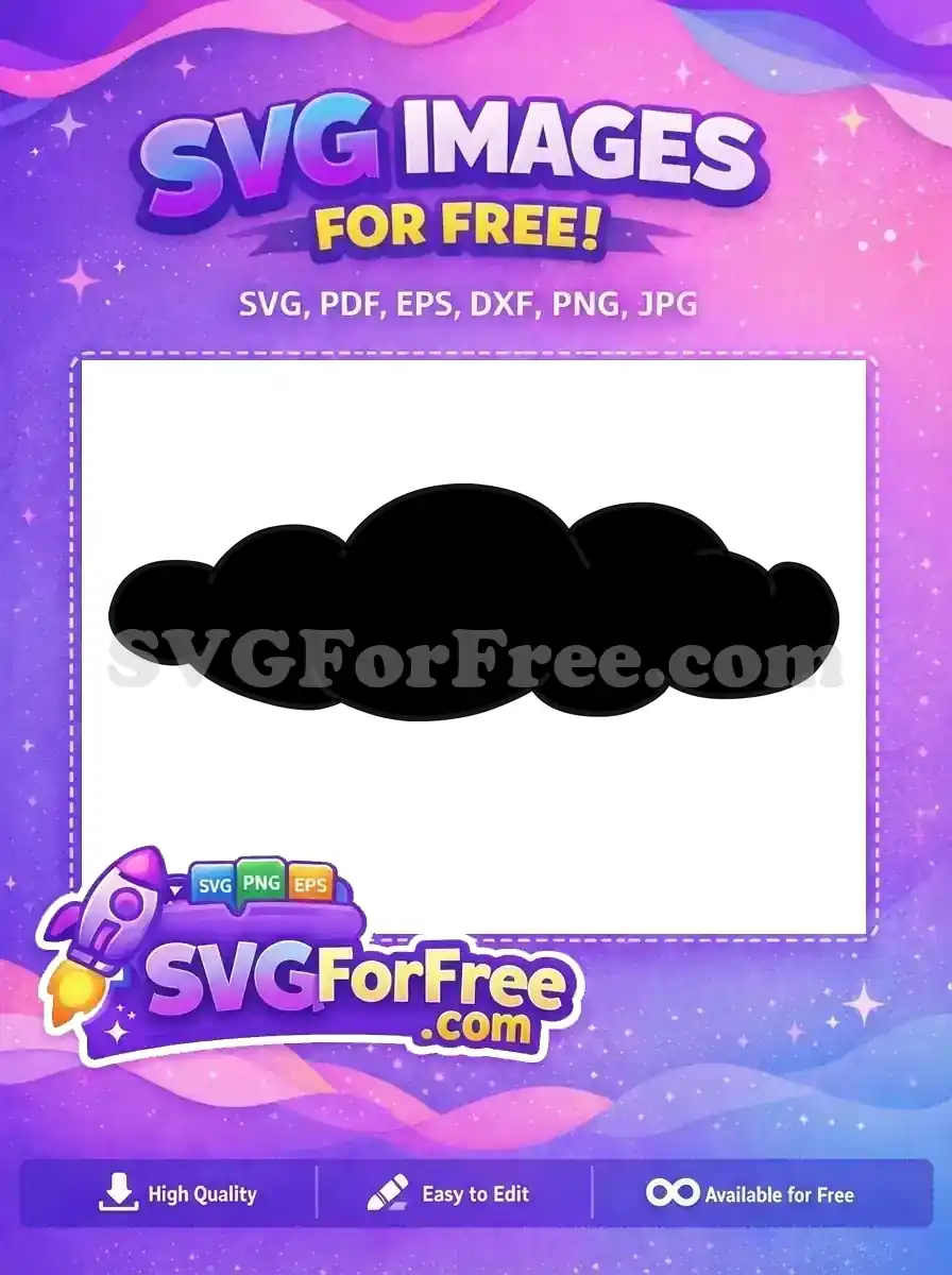 A simple, solid black cloud shape, offered as a free design for various creative projects. Download this free SVG icon now!