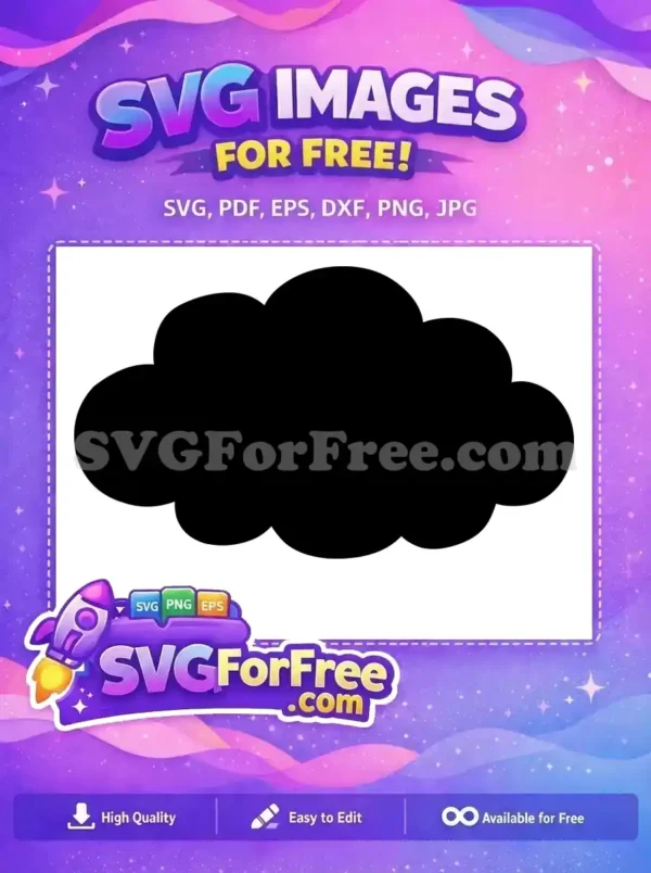 Free Cloud SVG Design – Simple & Versatile Vector Graphic A free, simple black cloud silhouette, perfect for weather icons, thought bubbles, or decorative elements.