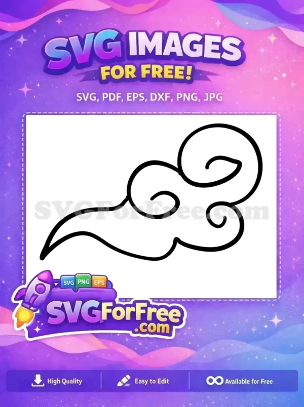 Free Elegant Swirl Cloud SVG Design – Artistic Vector A free elegant black outline of a stylized cloud, with intricate swirls, ideal for diverse creative projects. Download now!