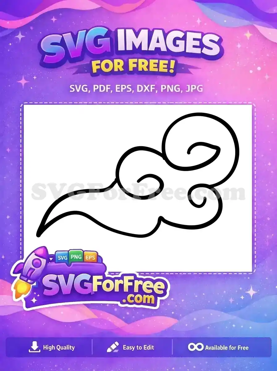 A free elegant black outline of a stylized cloud, with intricate swirls, ideal for diverse creative projects. Download now!