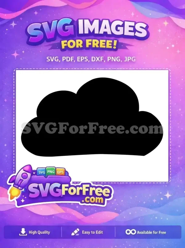 A simple, elegant black cloud silhouette, offered as a free design. Ideal for various digital and craft projects.