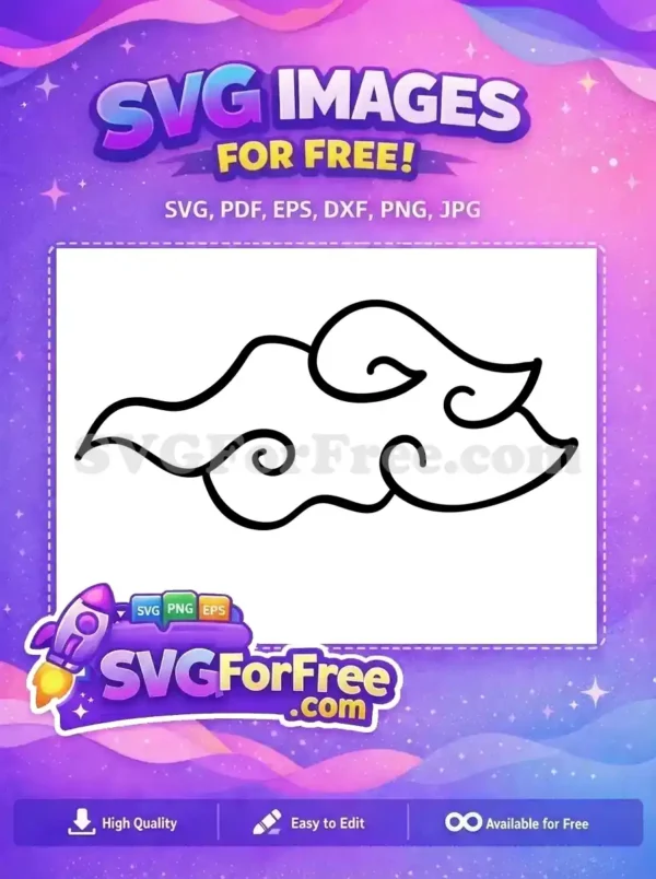 A free flowing black outline of a traditional Asian cloud motif, offering a versatile and elegant free design element for any creative project easily.