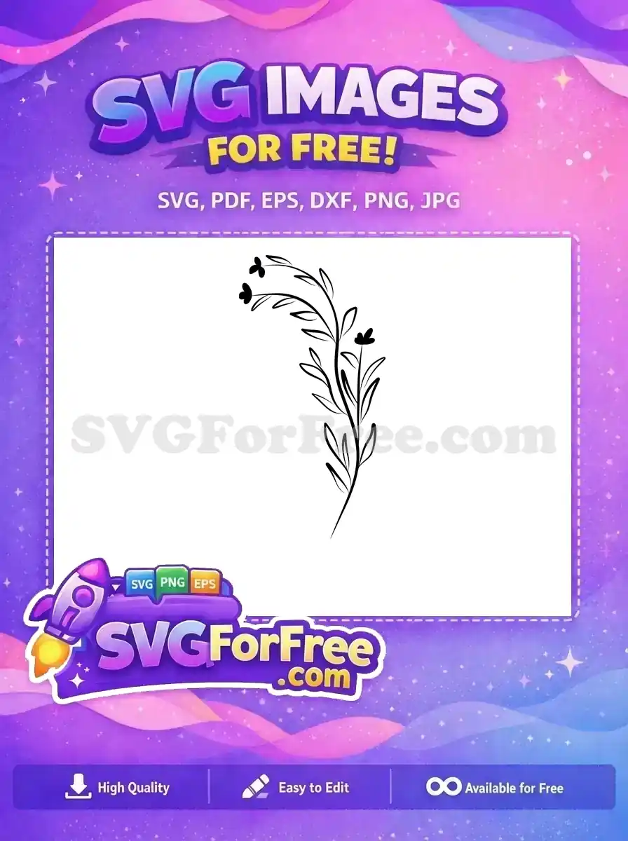 Free minimalist floral branch SVG design featuring elegant lines and small flowers. A delightful free vector for any creative project.