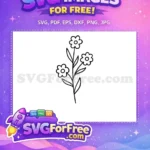 Free Simple Flower Outline Free Botanical Leaves on Stem Free SVG - Instant Download