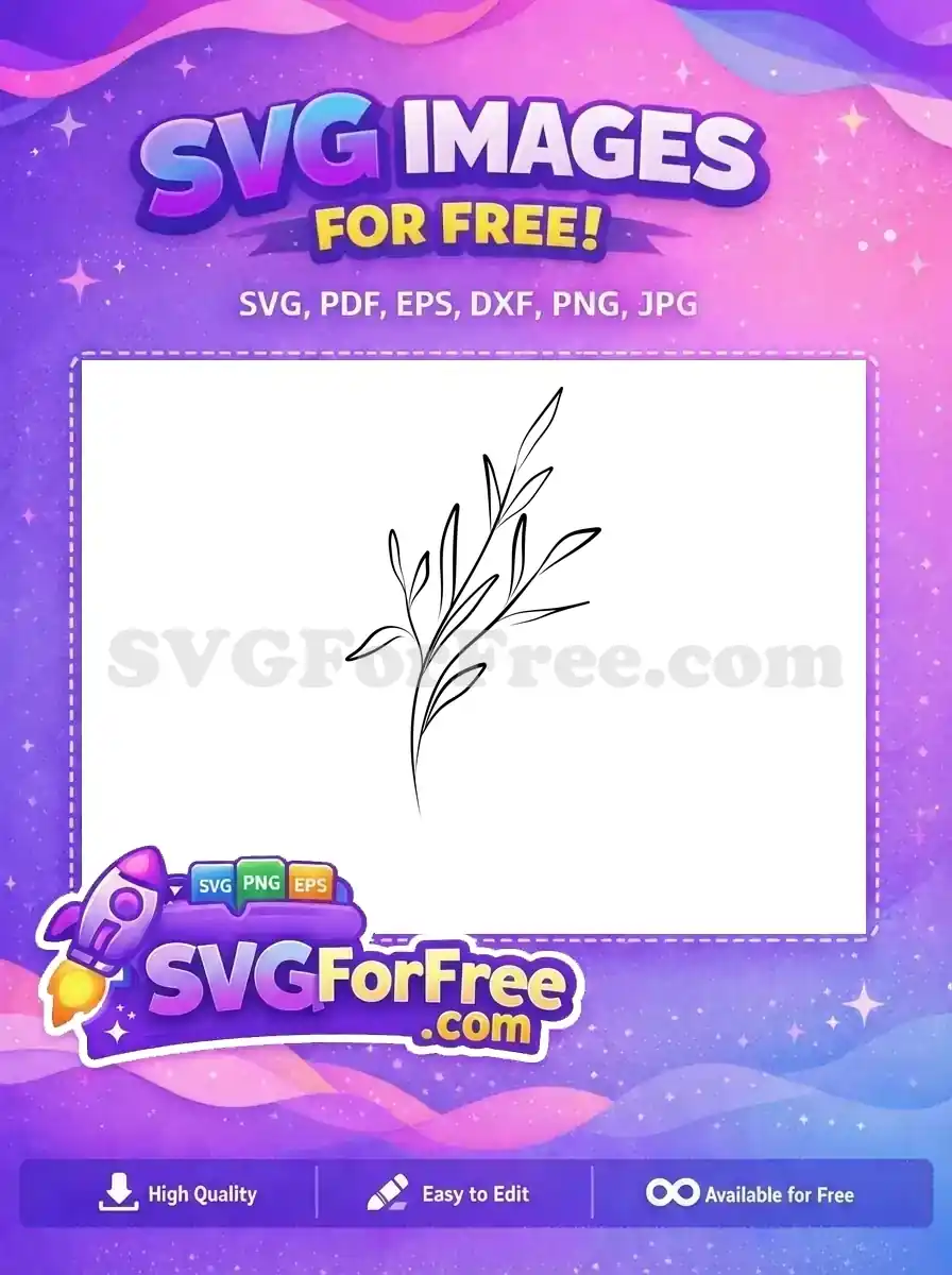 A free, elegant line art illustration of a minimalist leafy branch, ideal for various design projects. Download this free SVG today!
